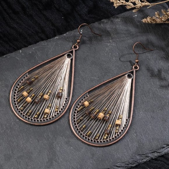 Woven Teardrop Fan Dangle Earrings - Picture 2 of 7